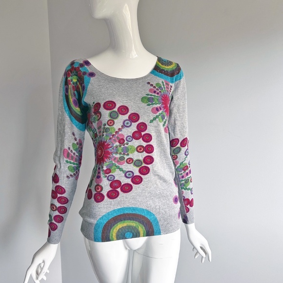 Desigual Cotton blend sweater, Geometric pattern grey, Size S - Picture 2 of 13